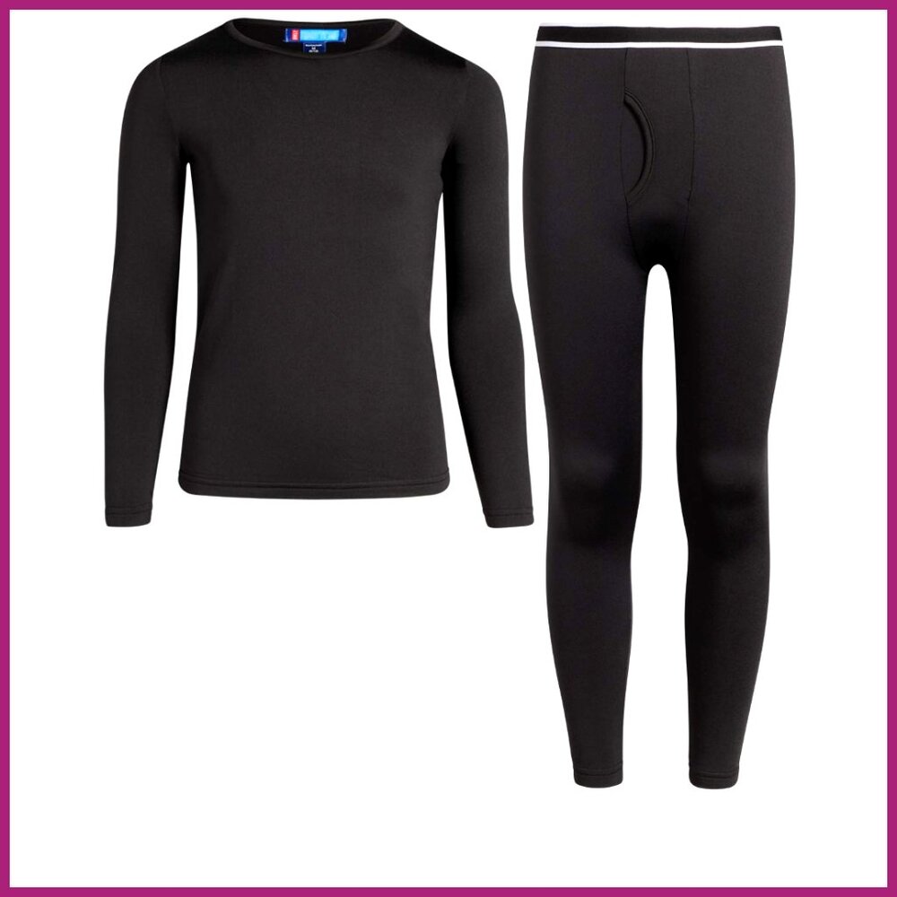 Boys Thermal Underwear Set 2-Piece Brushed Fleece Top Long Johns